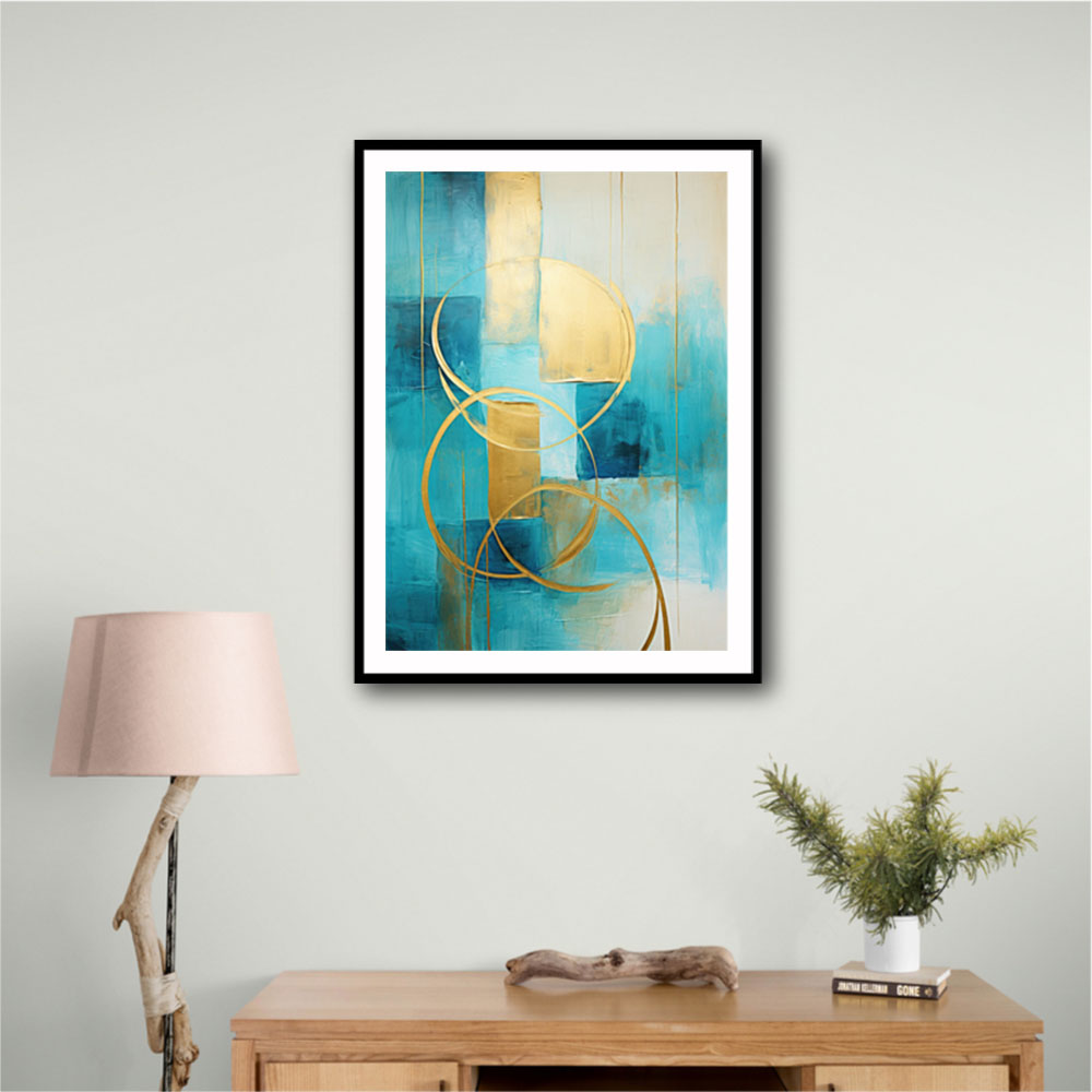 Teal & Gold Circles 1 Abstract Wall Art