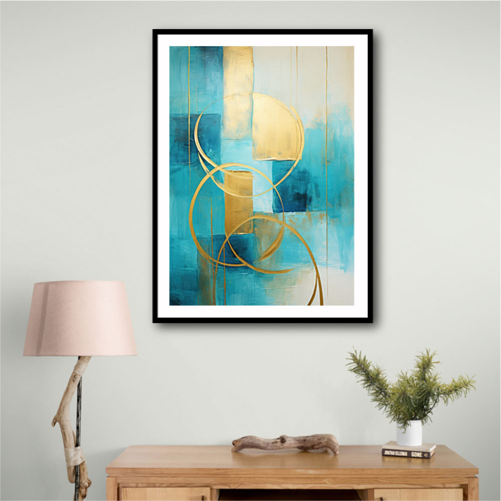 Teal & Gold Circles 1 Abstract Wall Art