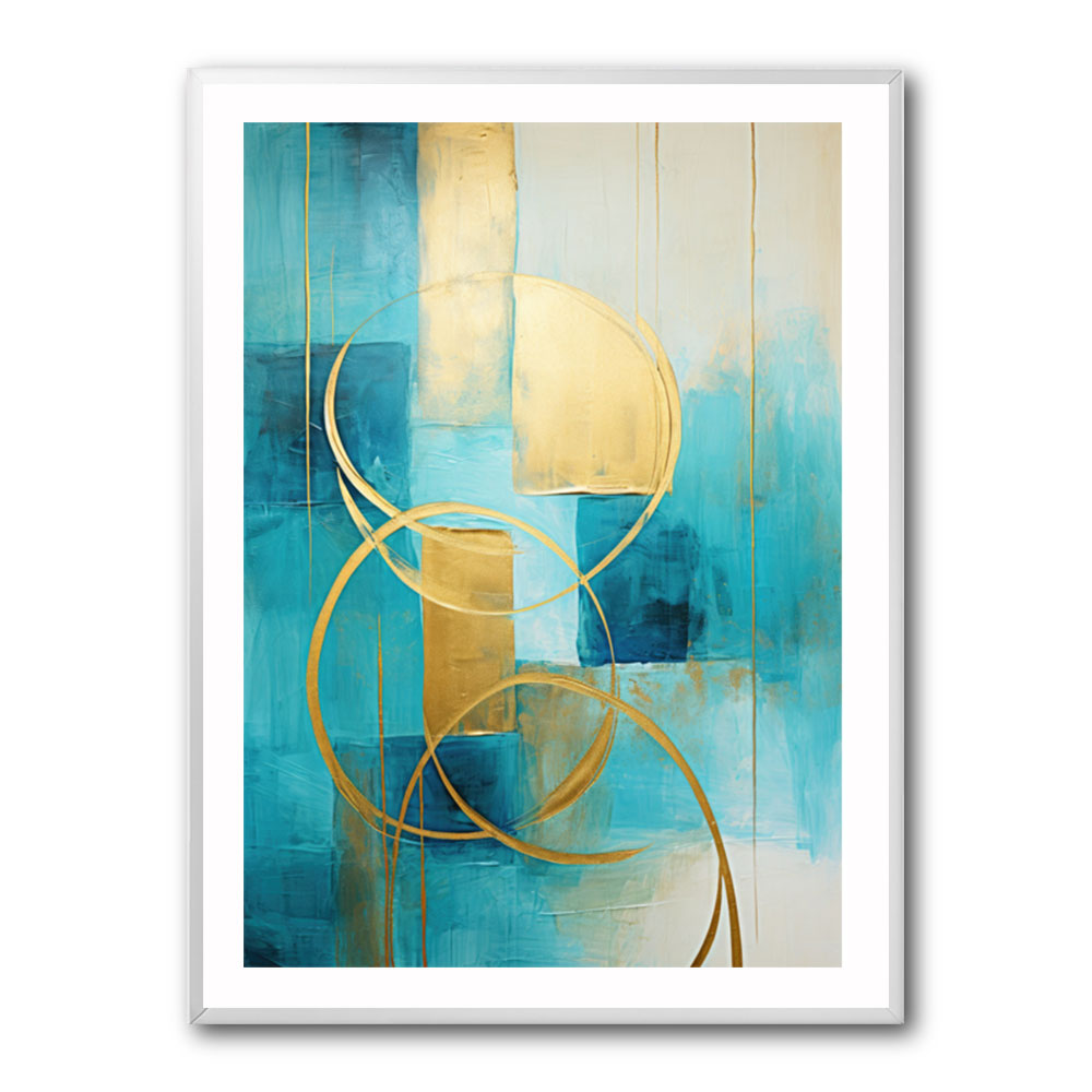 Teal & Gold Circles 1 Abstract Wall Art