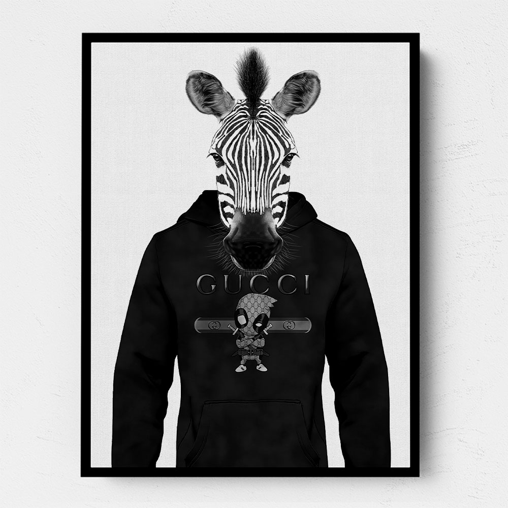 Zebra in a Hoodie Black & White