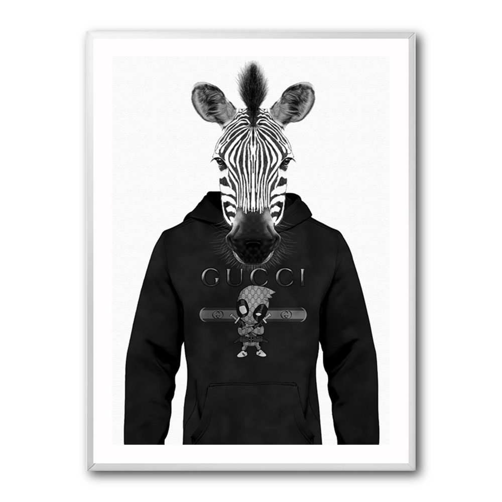 Zebra in a Hoodie Black & White