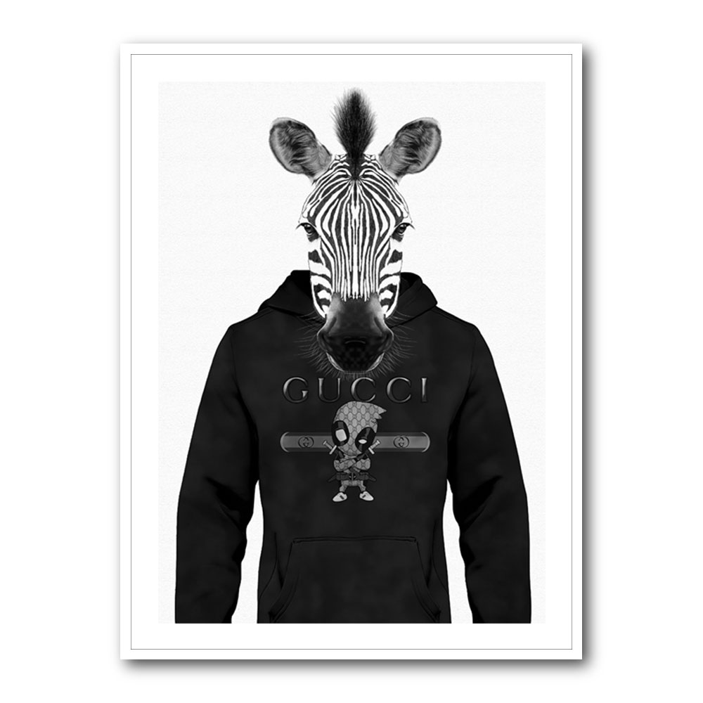 Zebra in a Hoodie Black & White