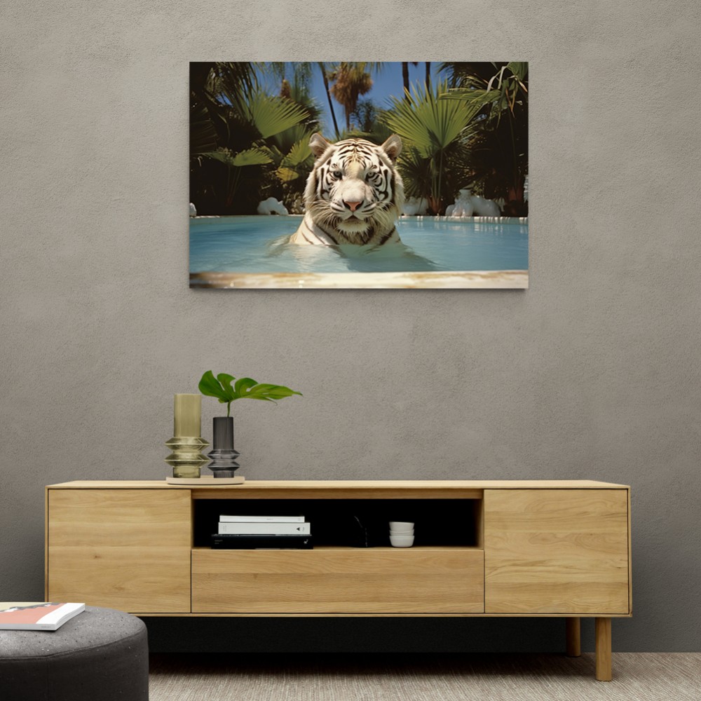 White Tiger Swimming Wall Art