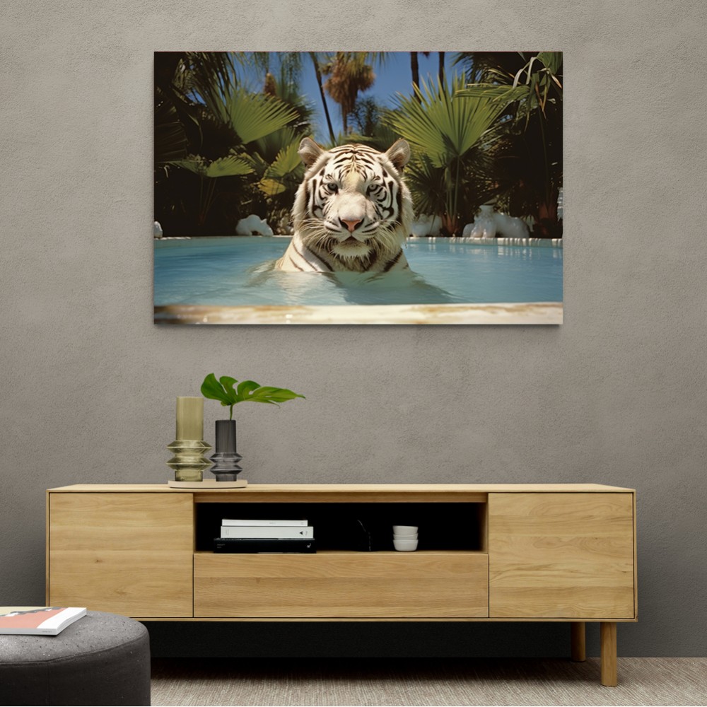 White Tiger Swimming Wall Art