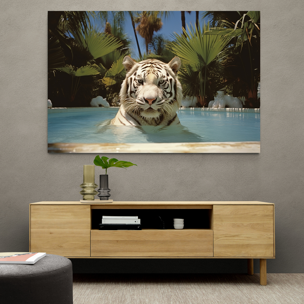 White Tiger Swimming Wall Art