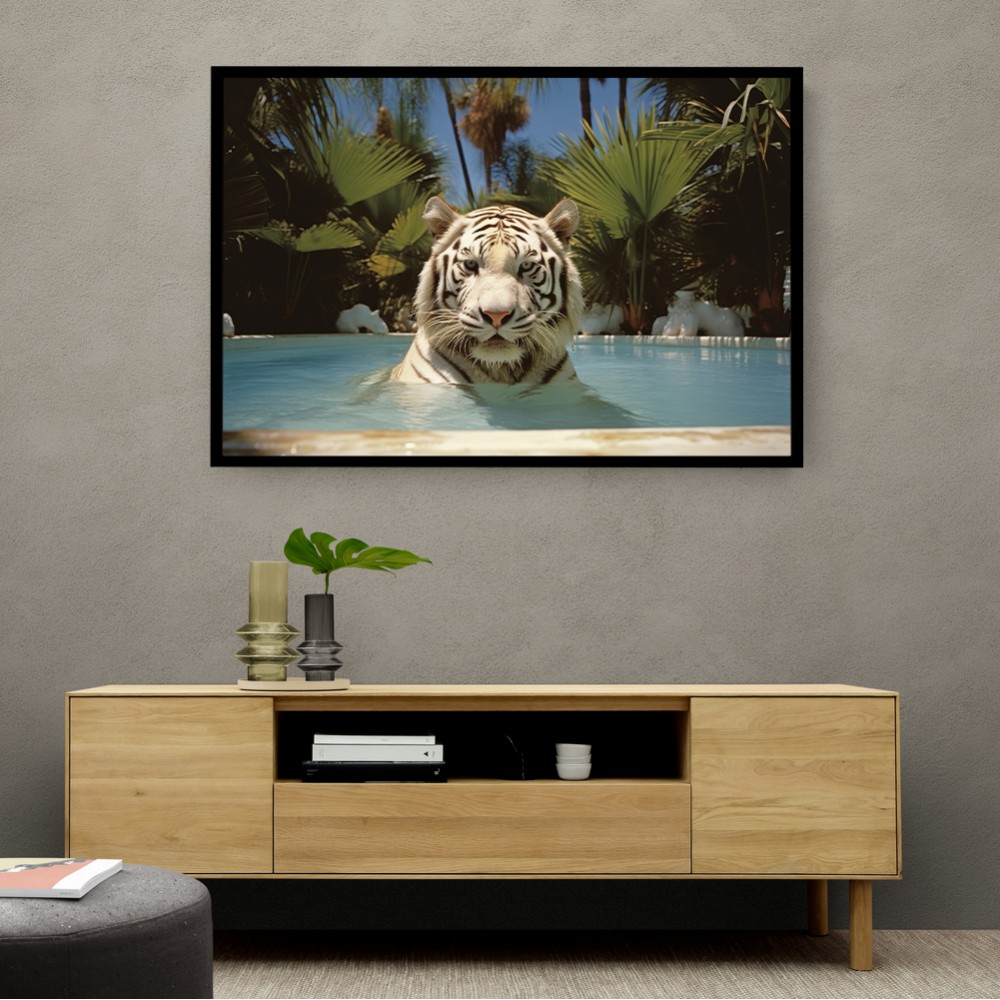 White Tiger Swimming Wall Art