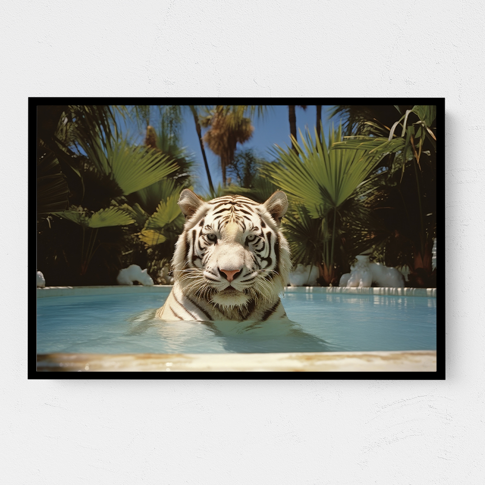 White Tiger Swimming Wall Art