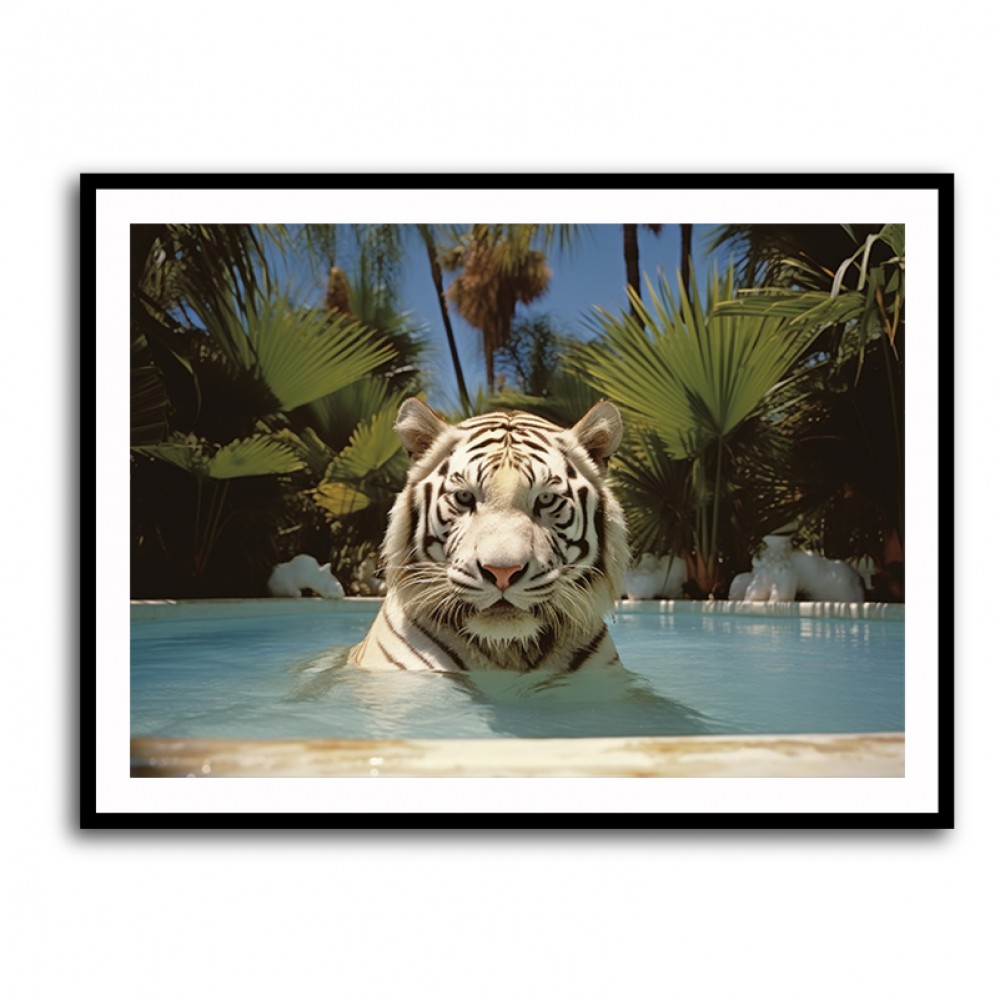 White Tiger Swimming Wall Art