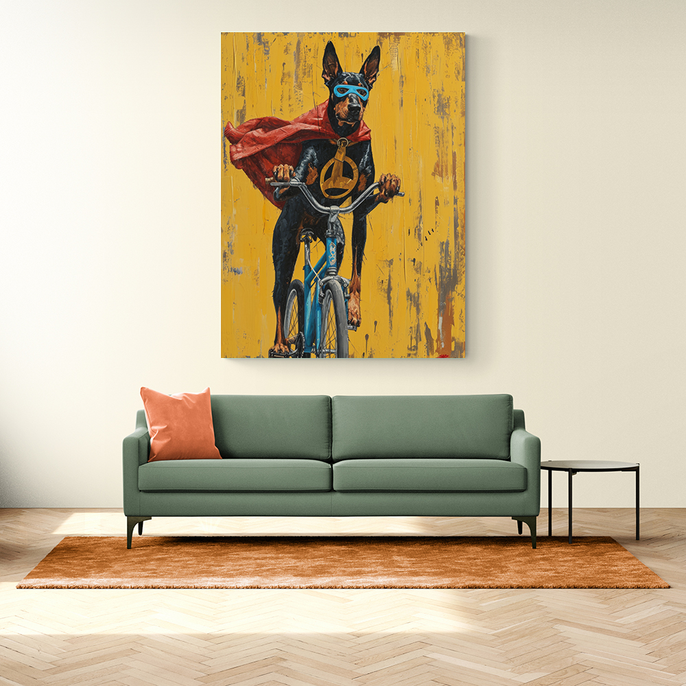 Doberman Superhero Cycling