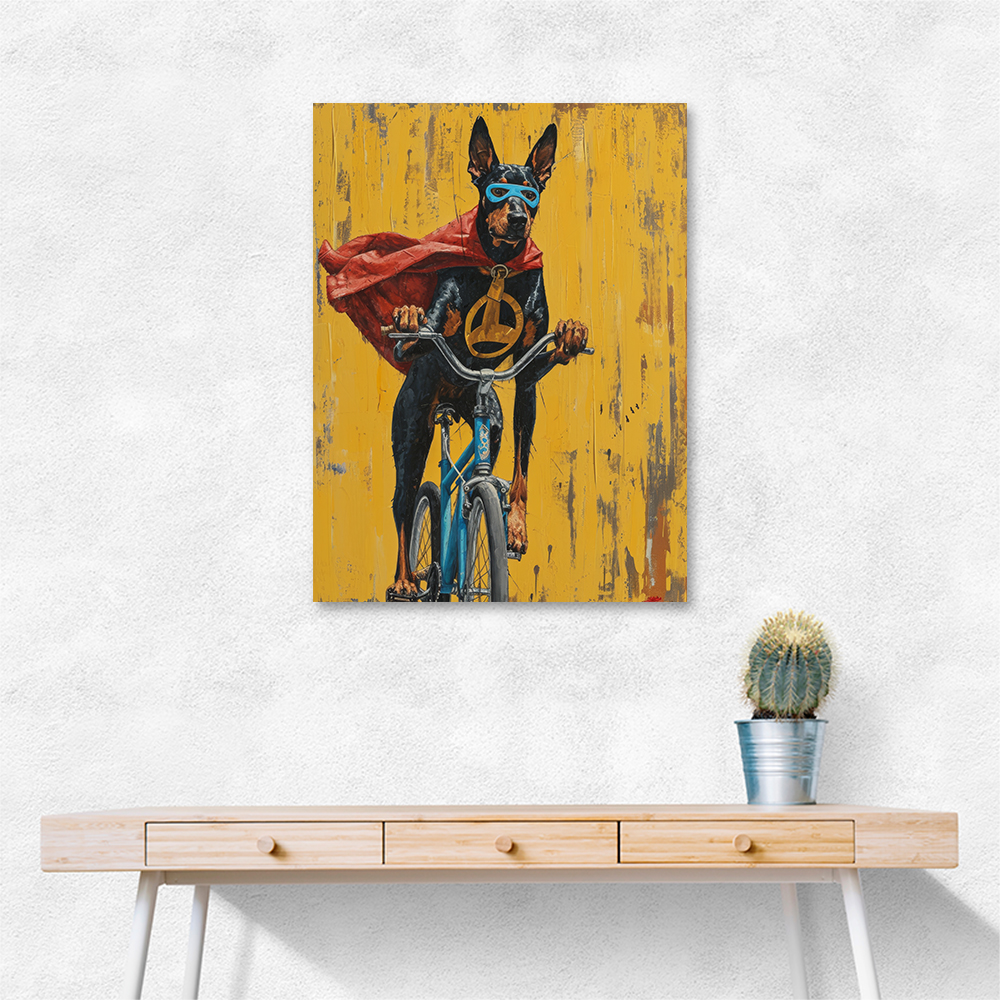 Doberman Superhero Cycling