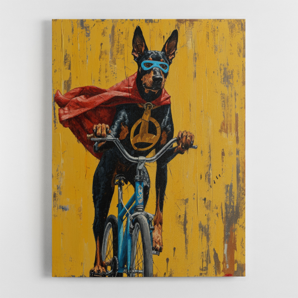 Doberman Superhero Cycling