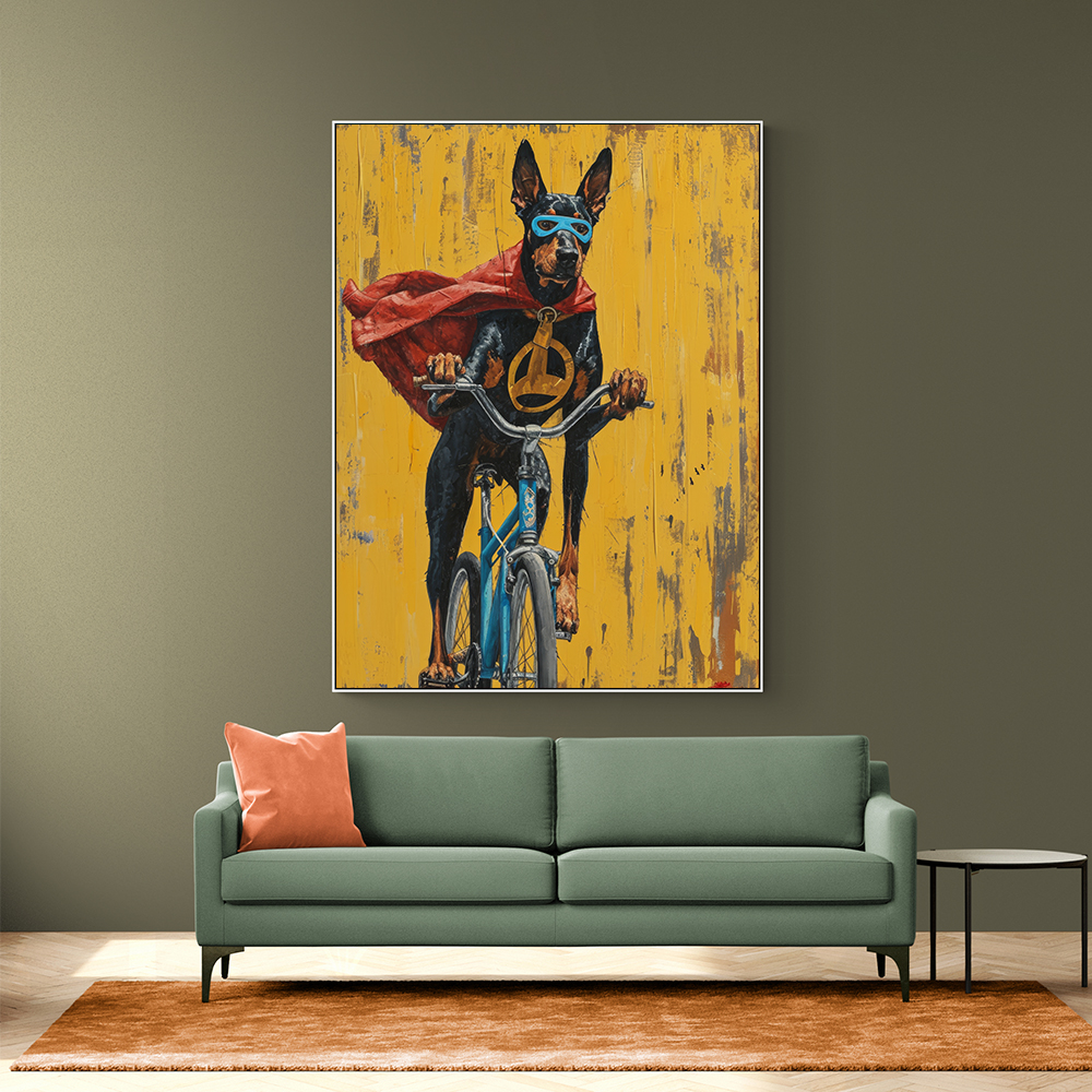 Doberman Superhero Cycling