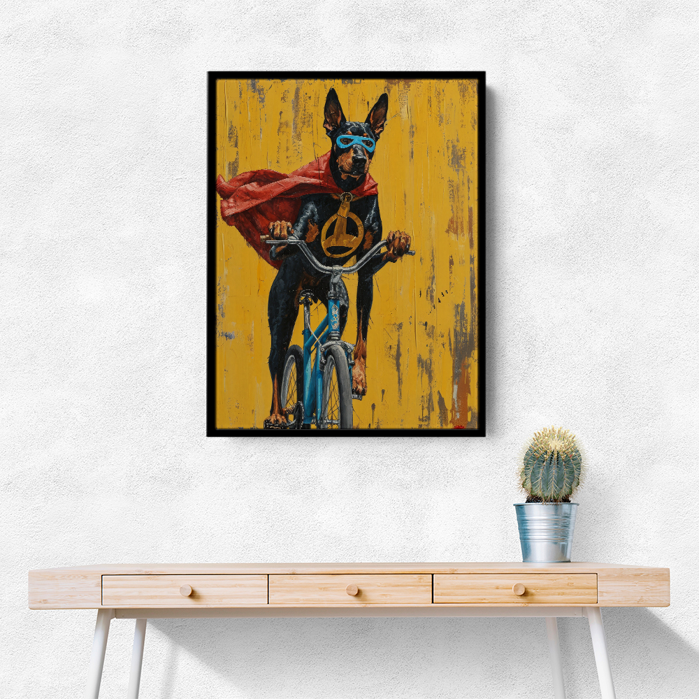 Doberman Superhero Cycling