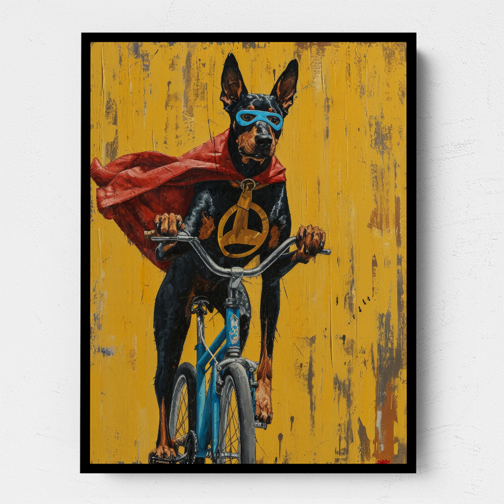 Doberman Superhero Cycling