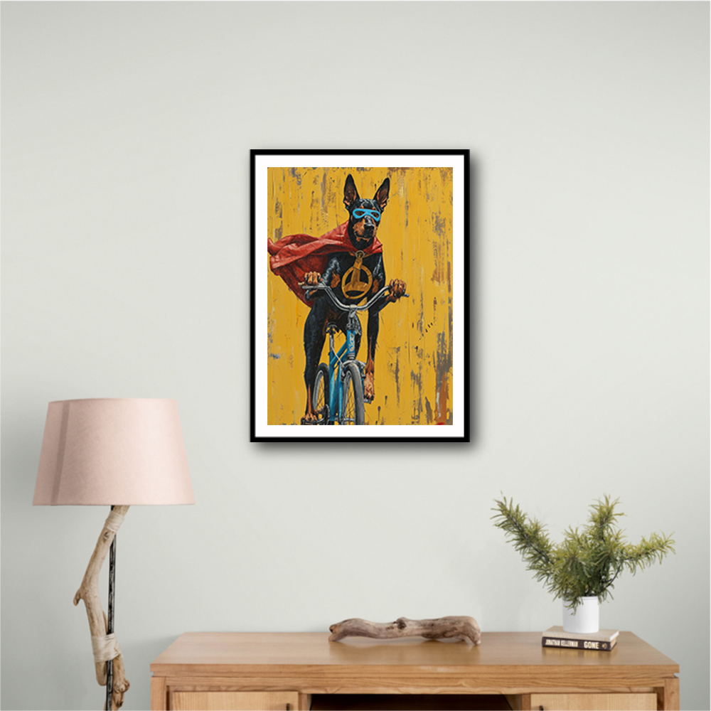 Doberman Superhero Cycling