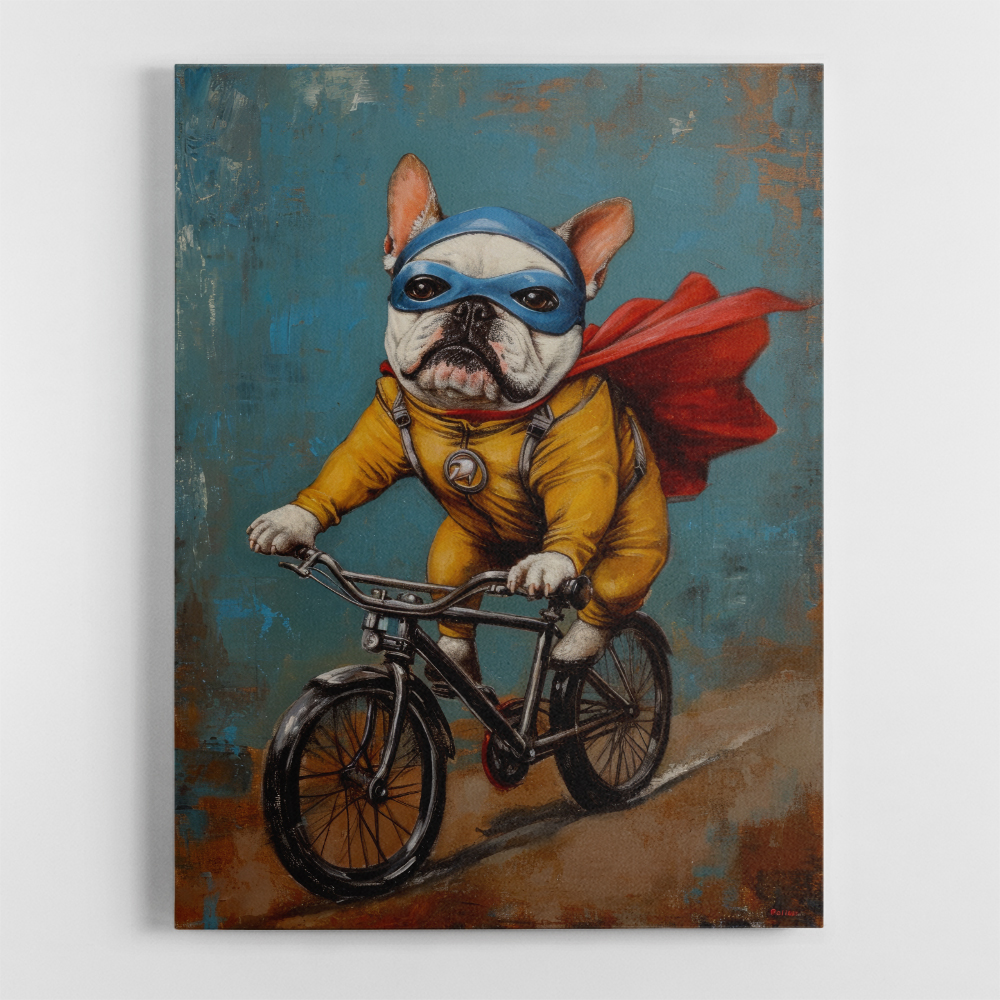 French Bulldog Superhero Biking