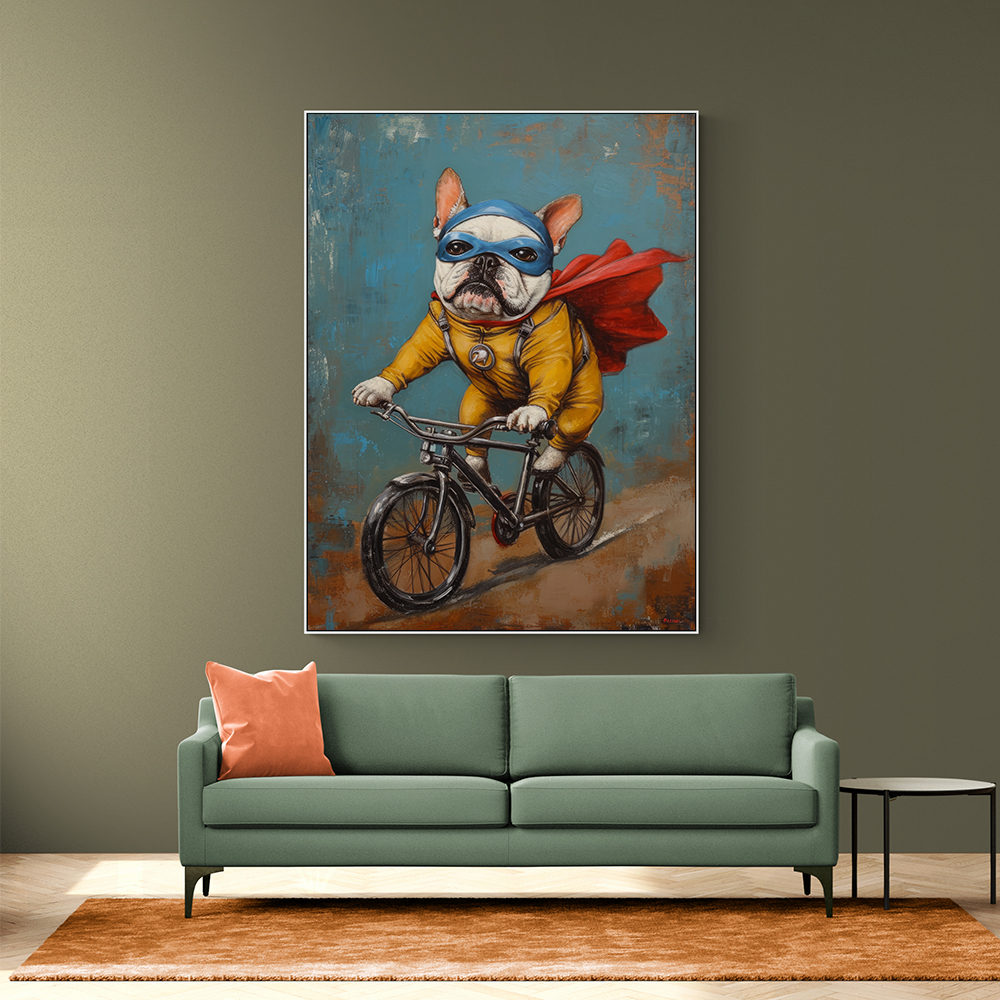 French Bulldog Superhero Biking