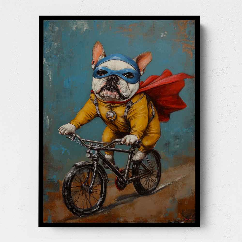 French Bulldog Superhero Biking