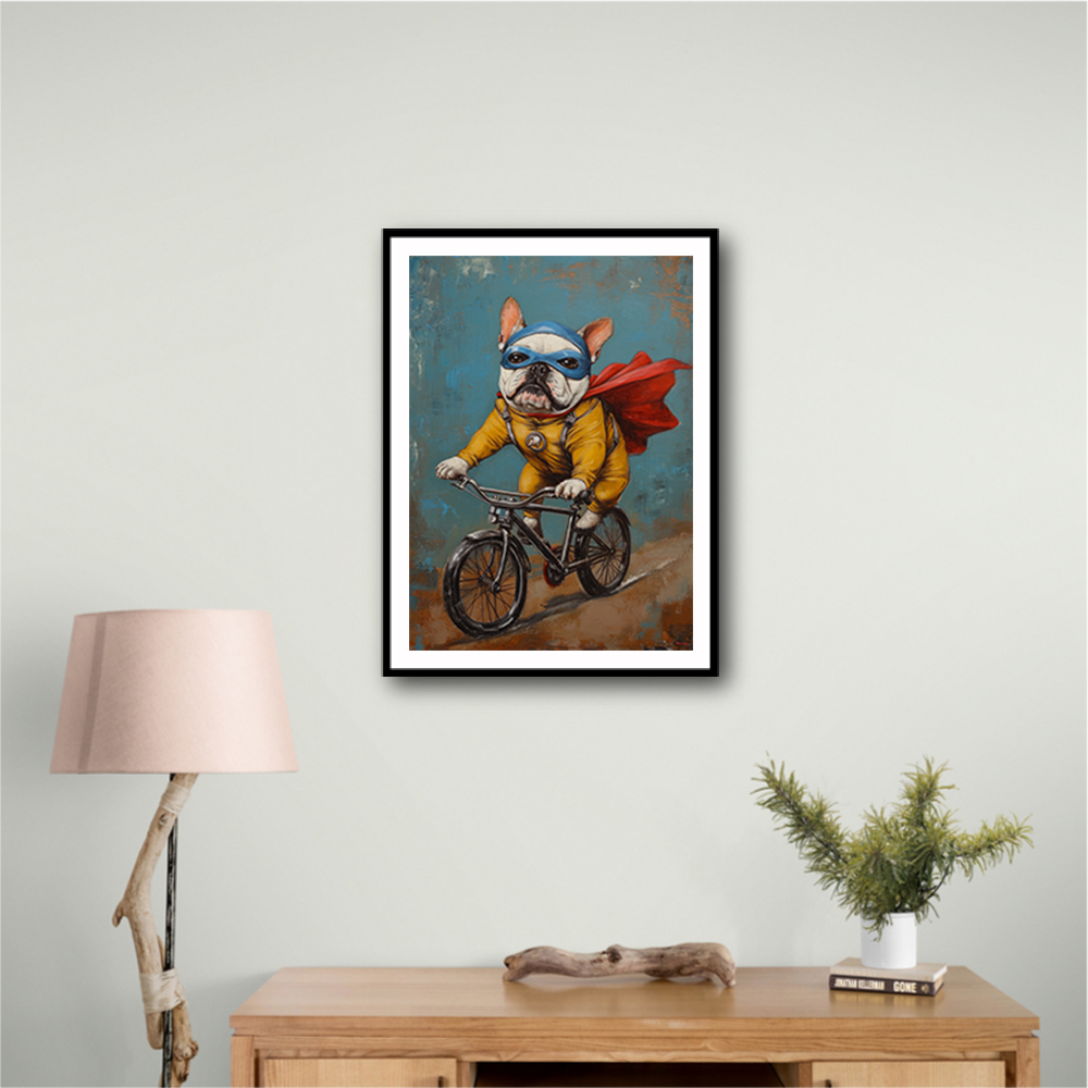 French Bulldog Superhero Biking