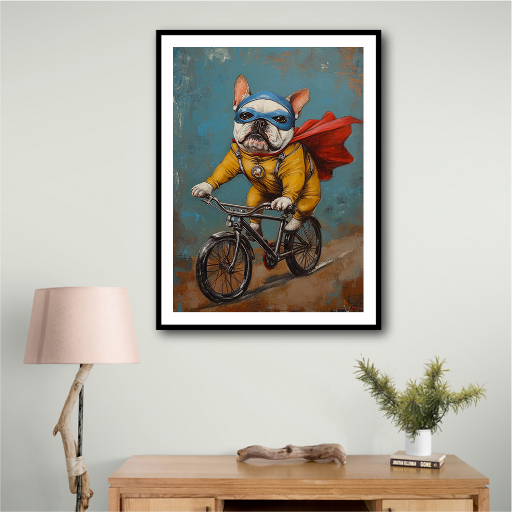 French Bulldog Superhero Biking