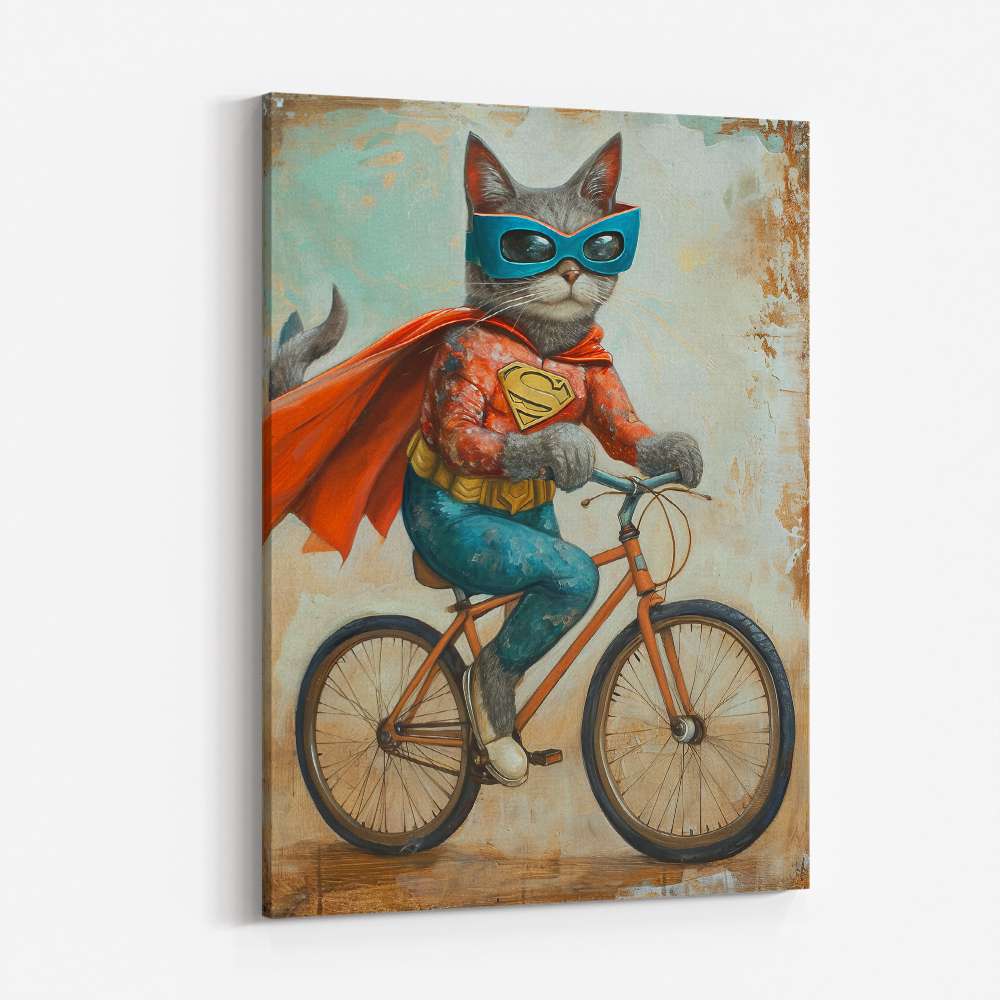 Superhero Cat Riding a Bike