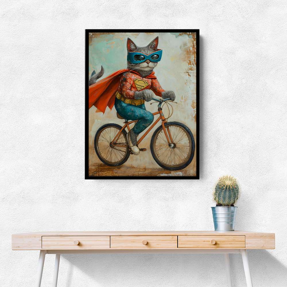 Superhero Cat Riding a Bike