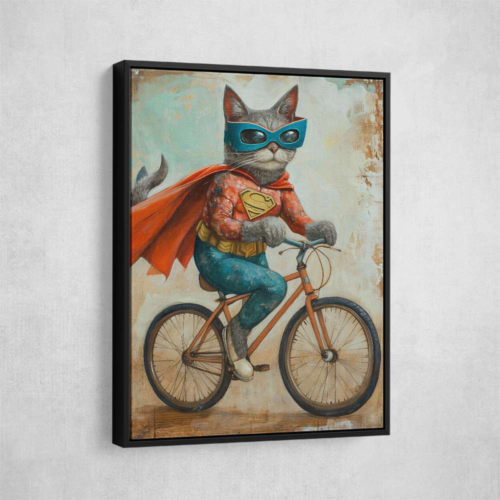 Superhero Cat Riding a Bike