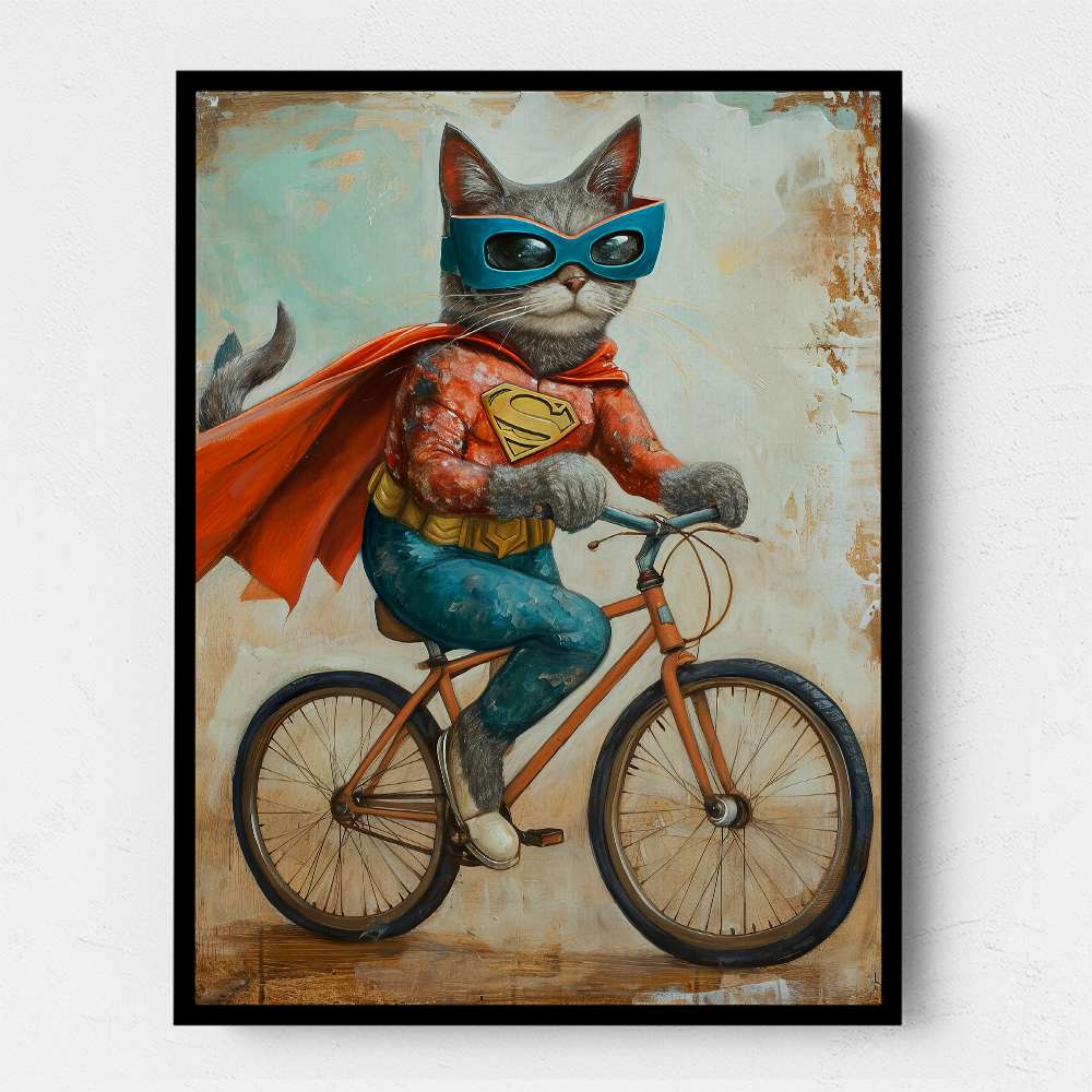 Superhero Cat Riding a Bike