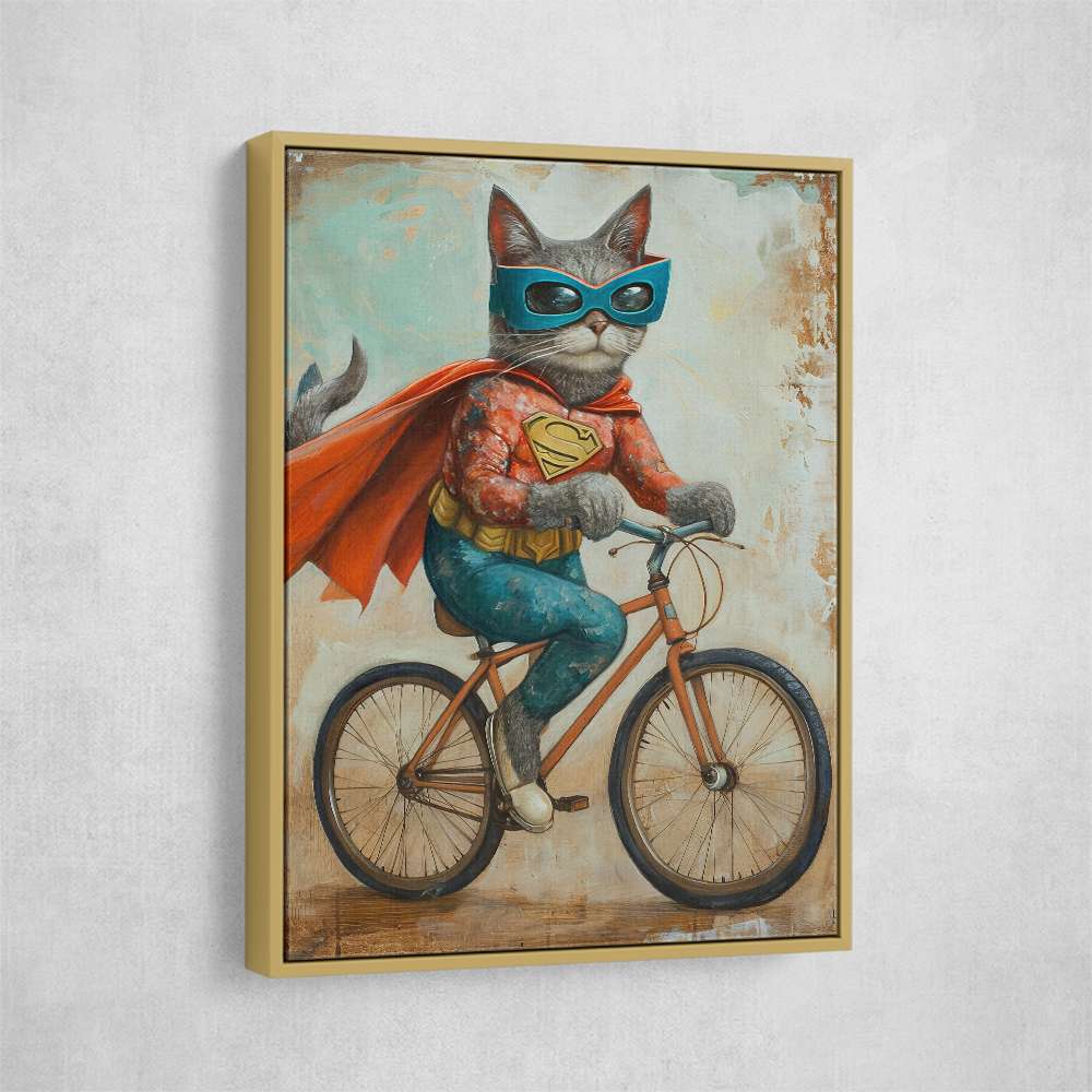 Superhero Cat Riding a Bike