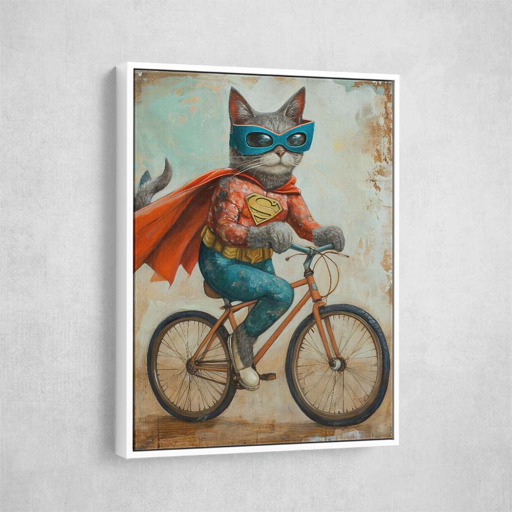 Superhero Cat Riding a Bike