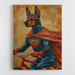 Superhero Doberman Riding a Bike