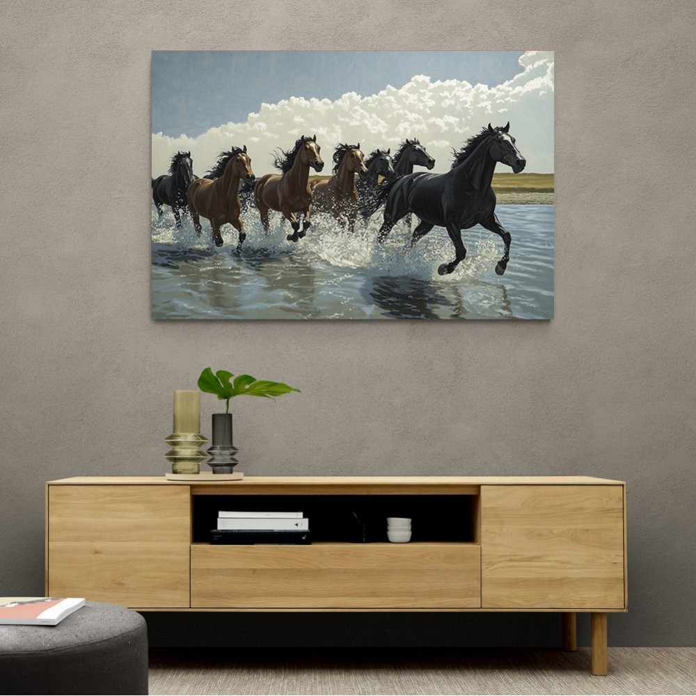 Seven Galloping River Horses