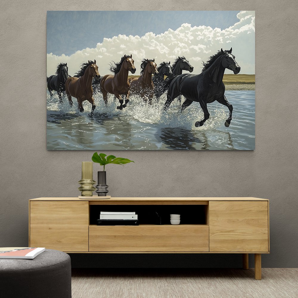 Seven Galloping River Horses