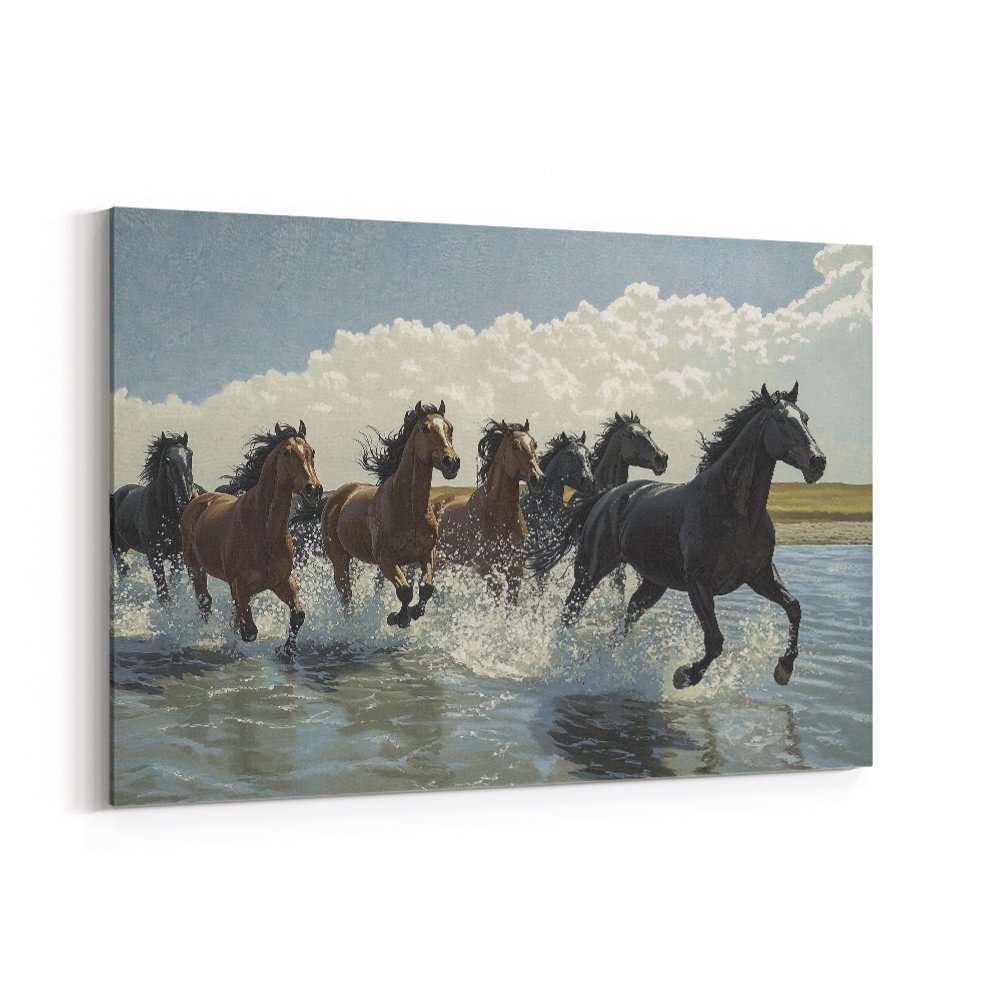 Seven Galloping River Horses