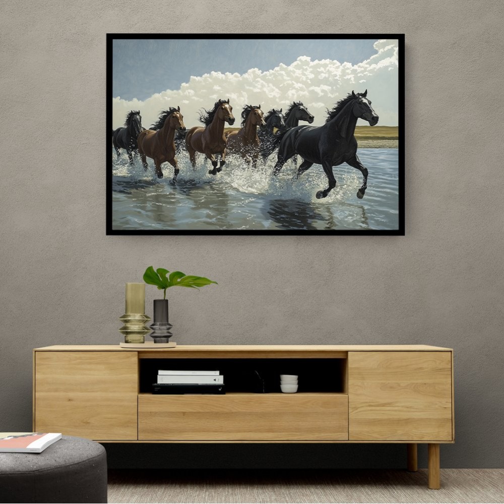 Seven Galloping River Horses