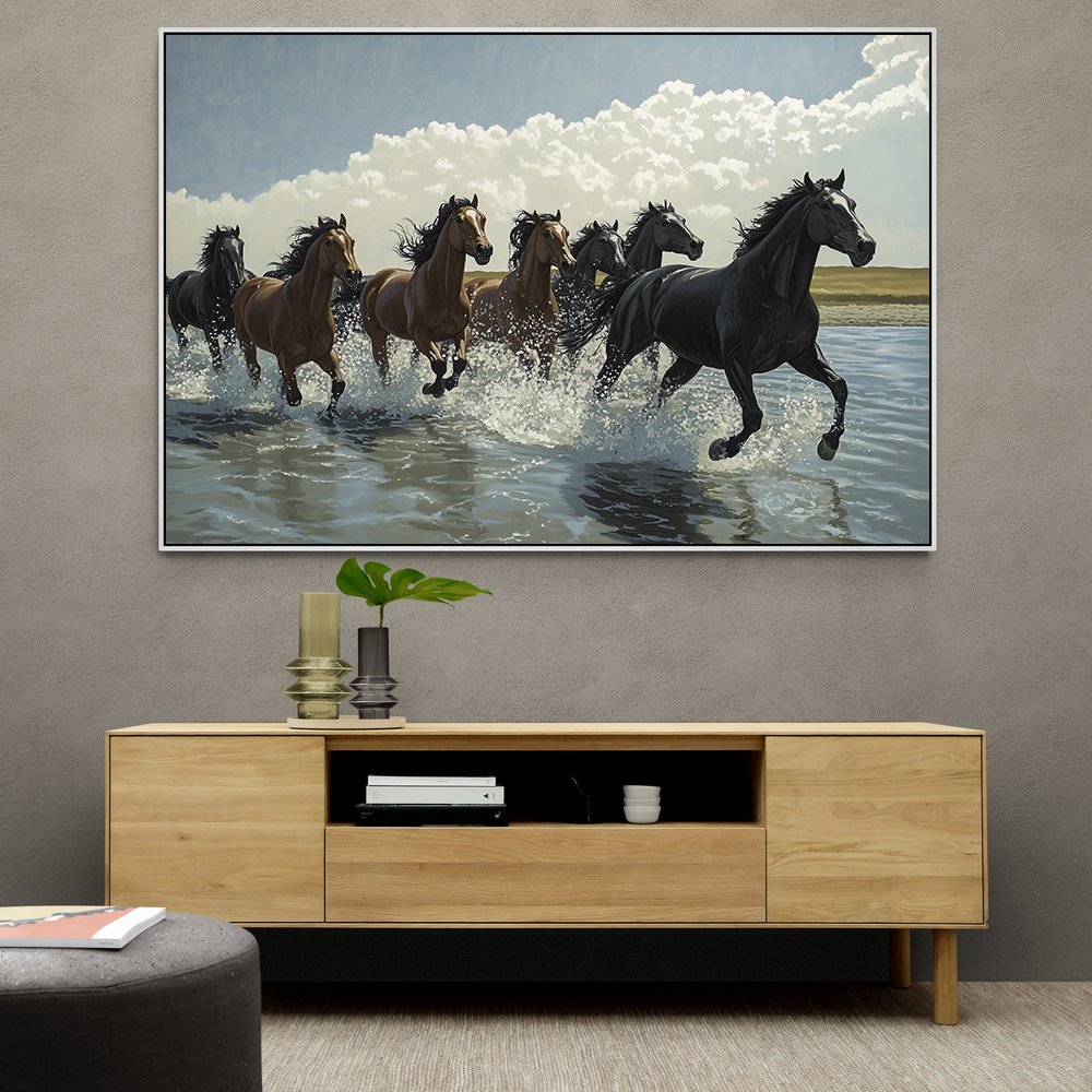 Seven Galloping River Horses