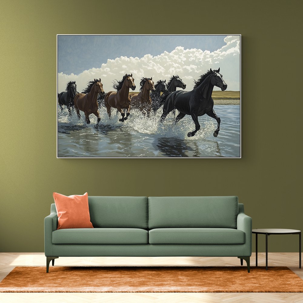 Seven Galloping River Horses