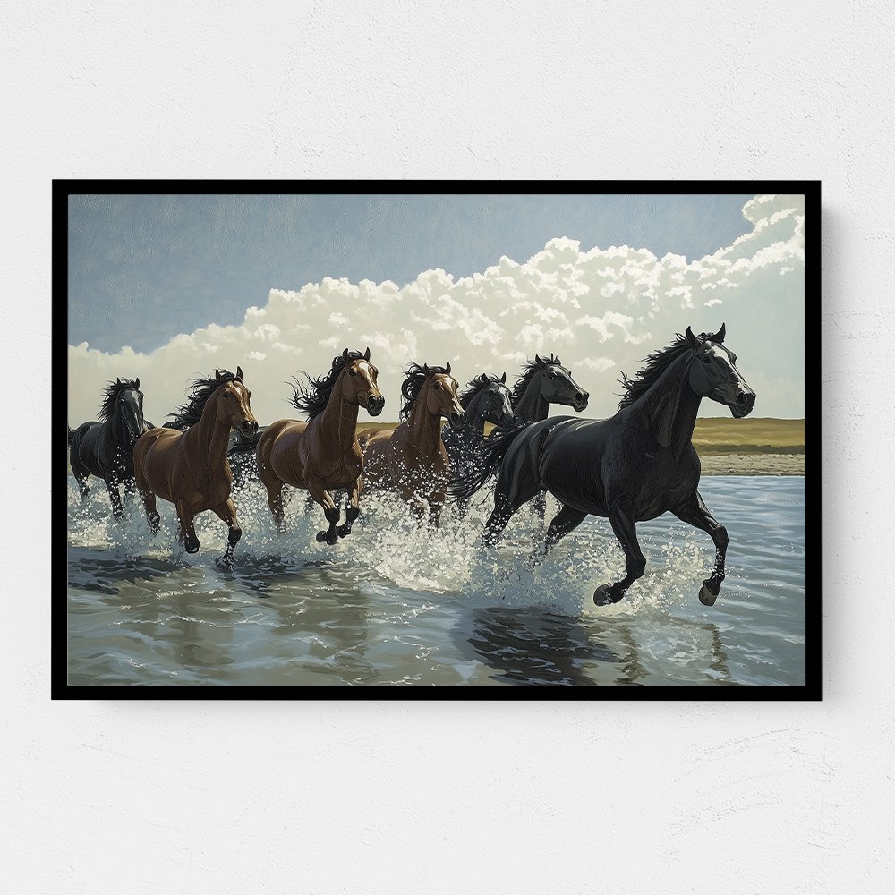 Seven Galloping River Horses