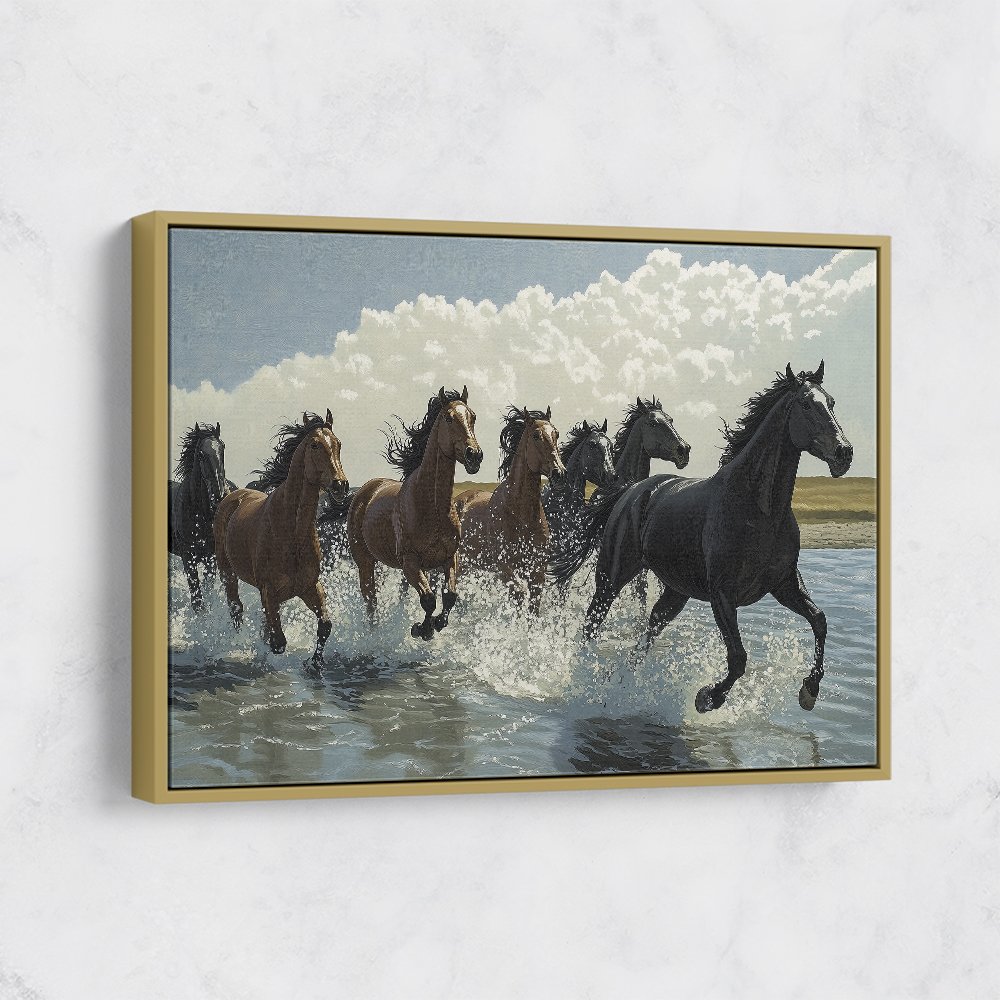 Seven Galloping River Horses