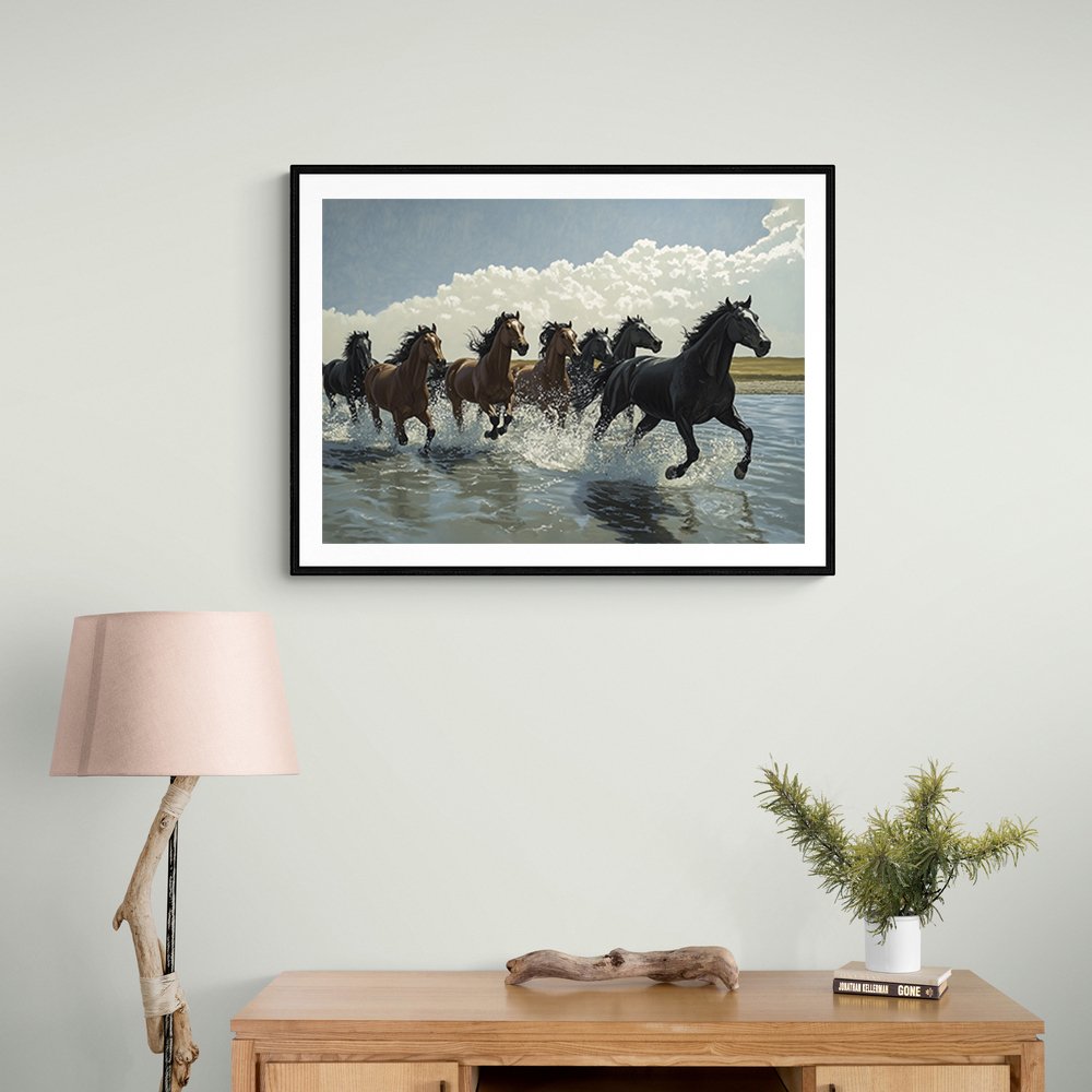 Seven Galloping River Horses