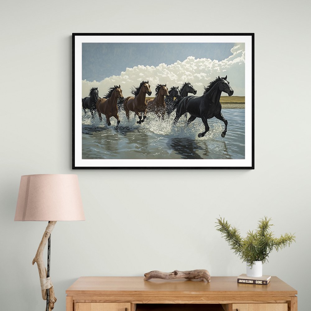 Seven Galloping River Horses