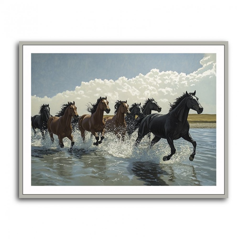 Seven Galloping River Horses