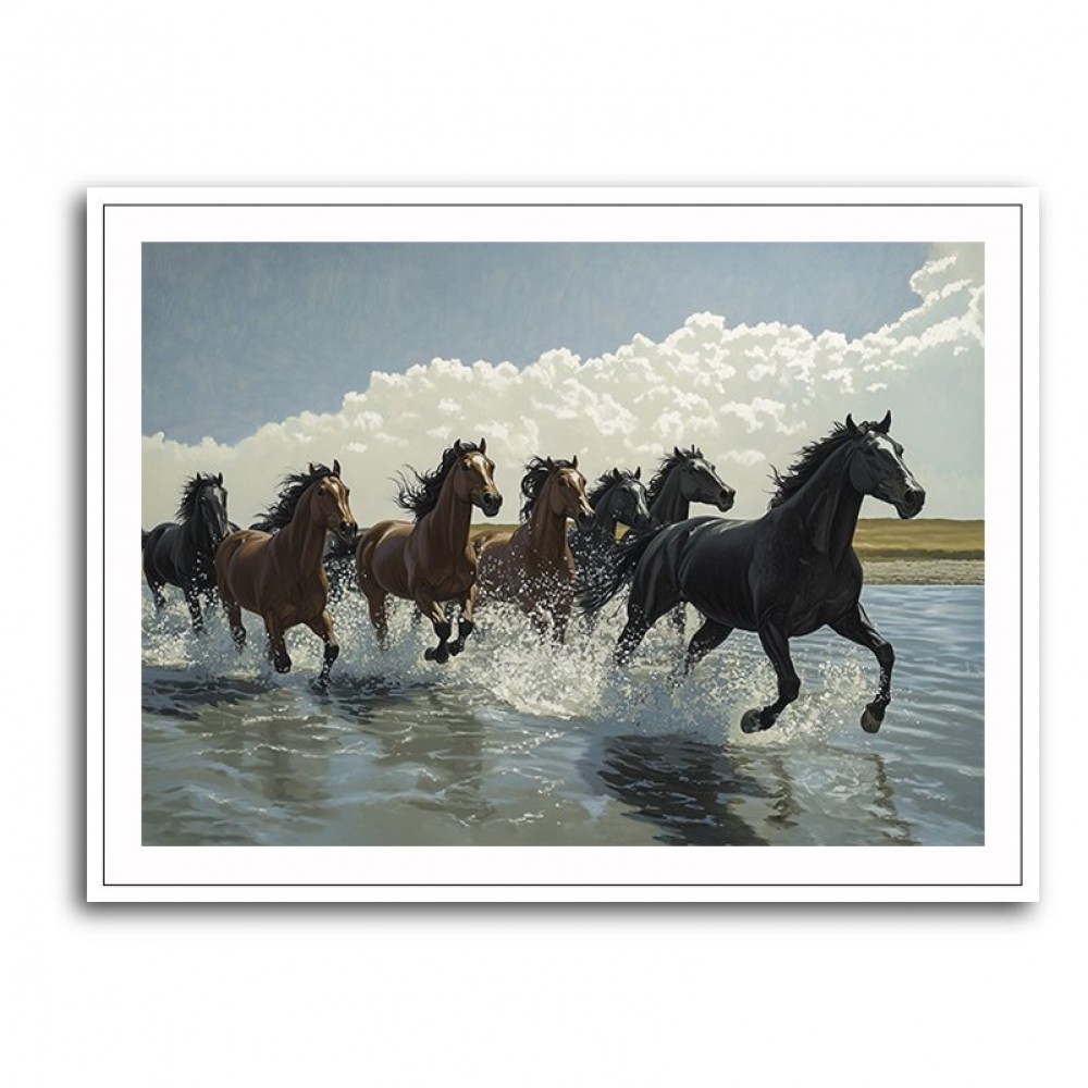 Seven Galloping River Horses