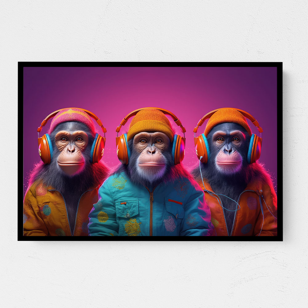 Three Chimps Wearing Headphones Punk Wall Art