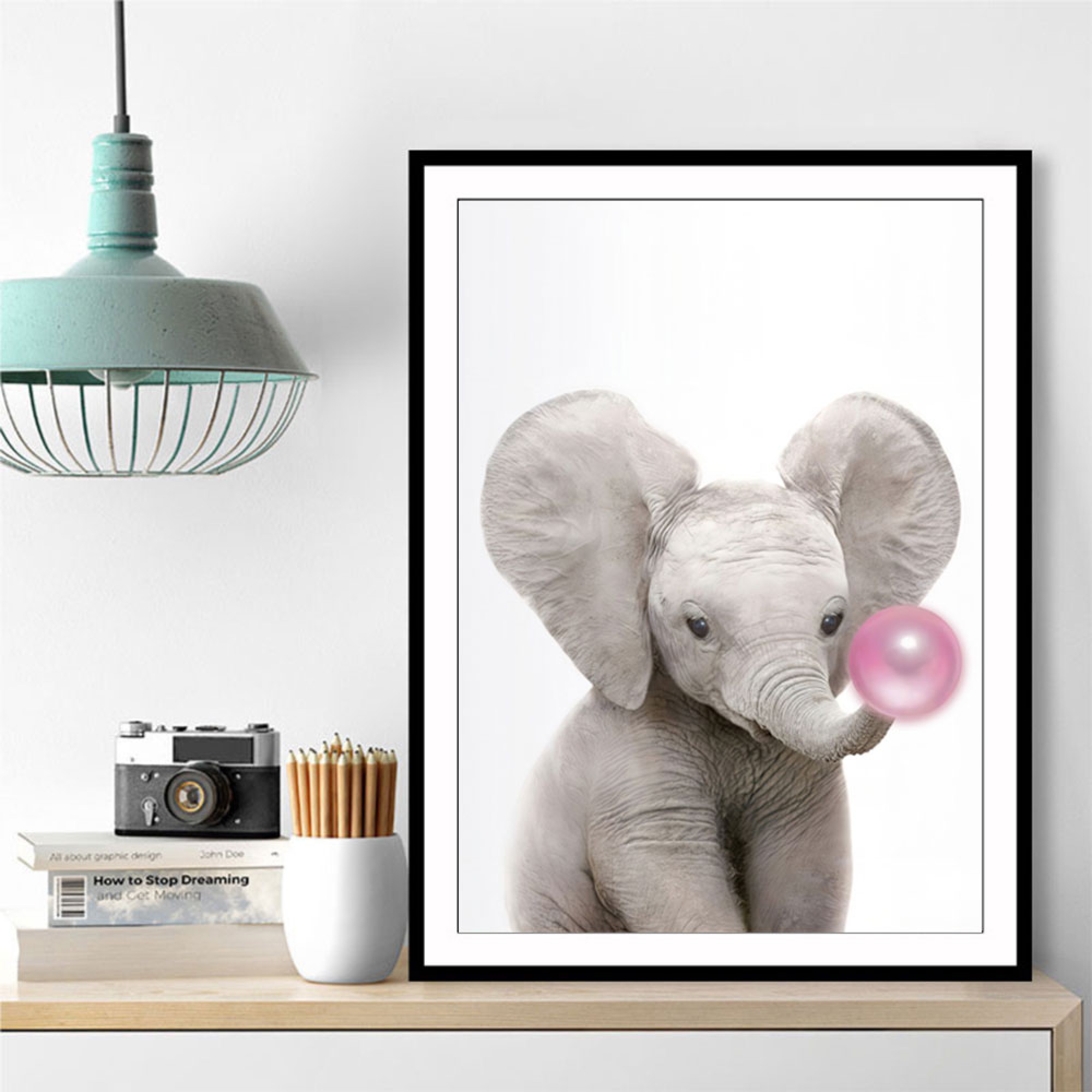 Baby Elephant Bubble Gum Wall Art