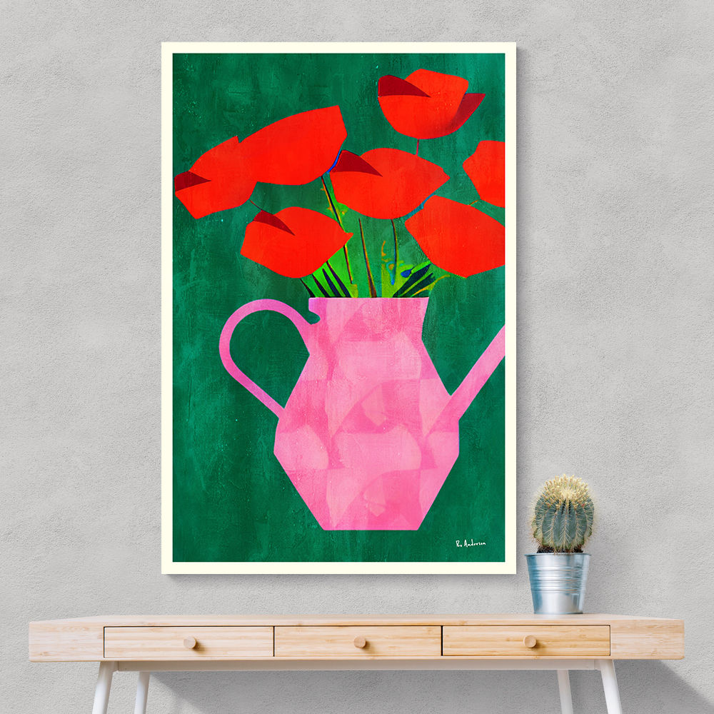 Red Poppies In A Pink Vase Wall Art