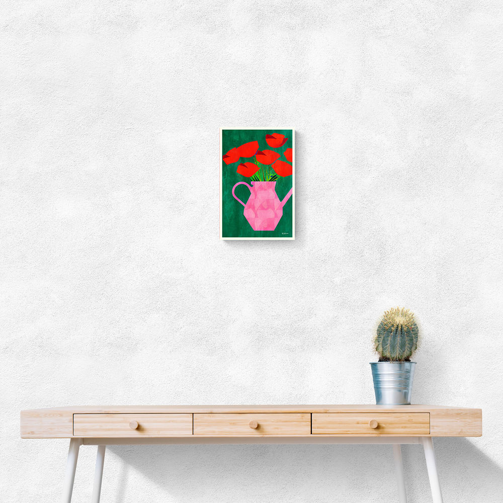 Red Poppies In A Pink Vase Wall Art