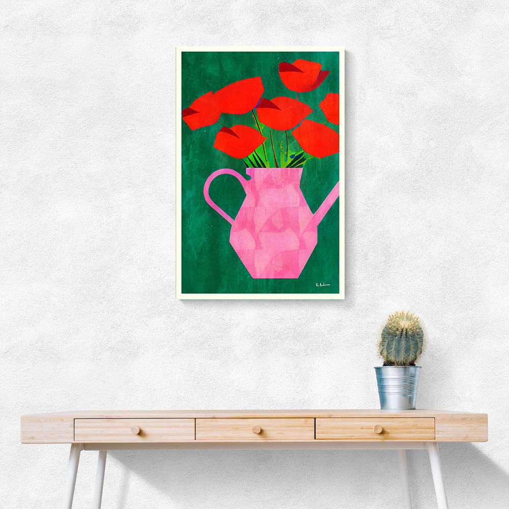 Red Poppies In A Pink Vase Wall Art