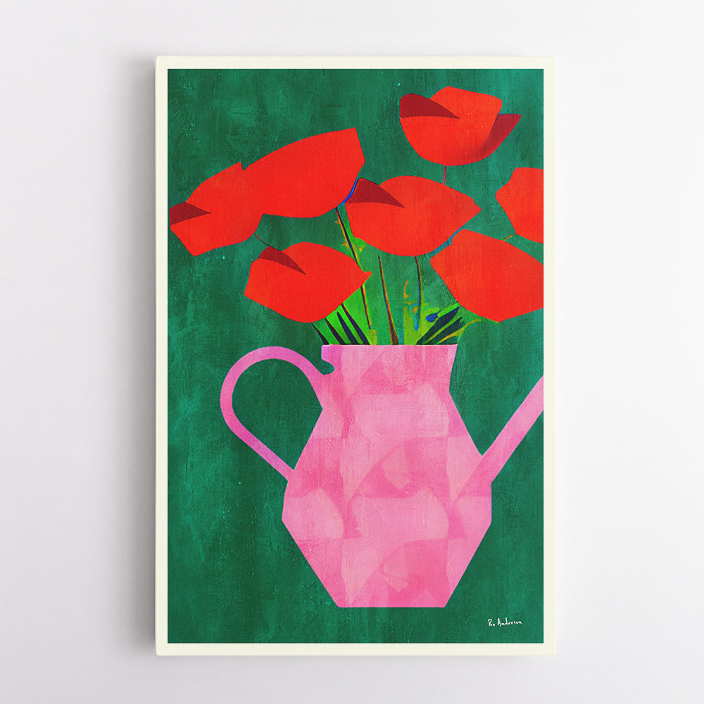 Red Poppies In A Pink Vase Wall Art