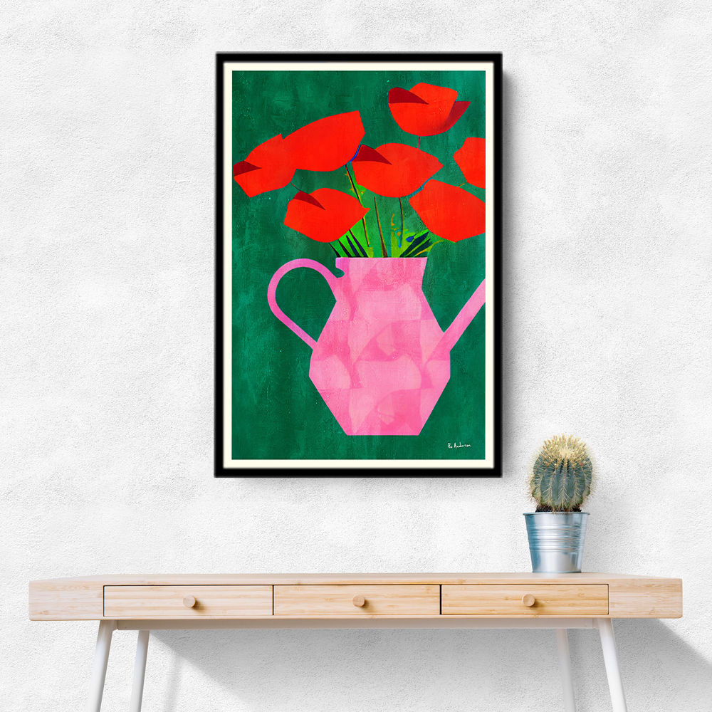 Red Poppies In A Pink Vase Wall Art